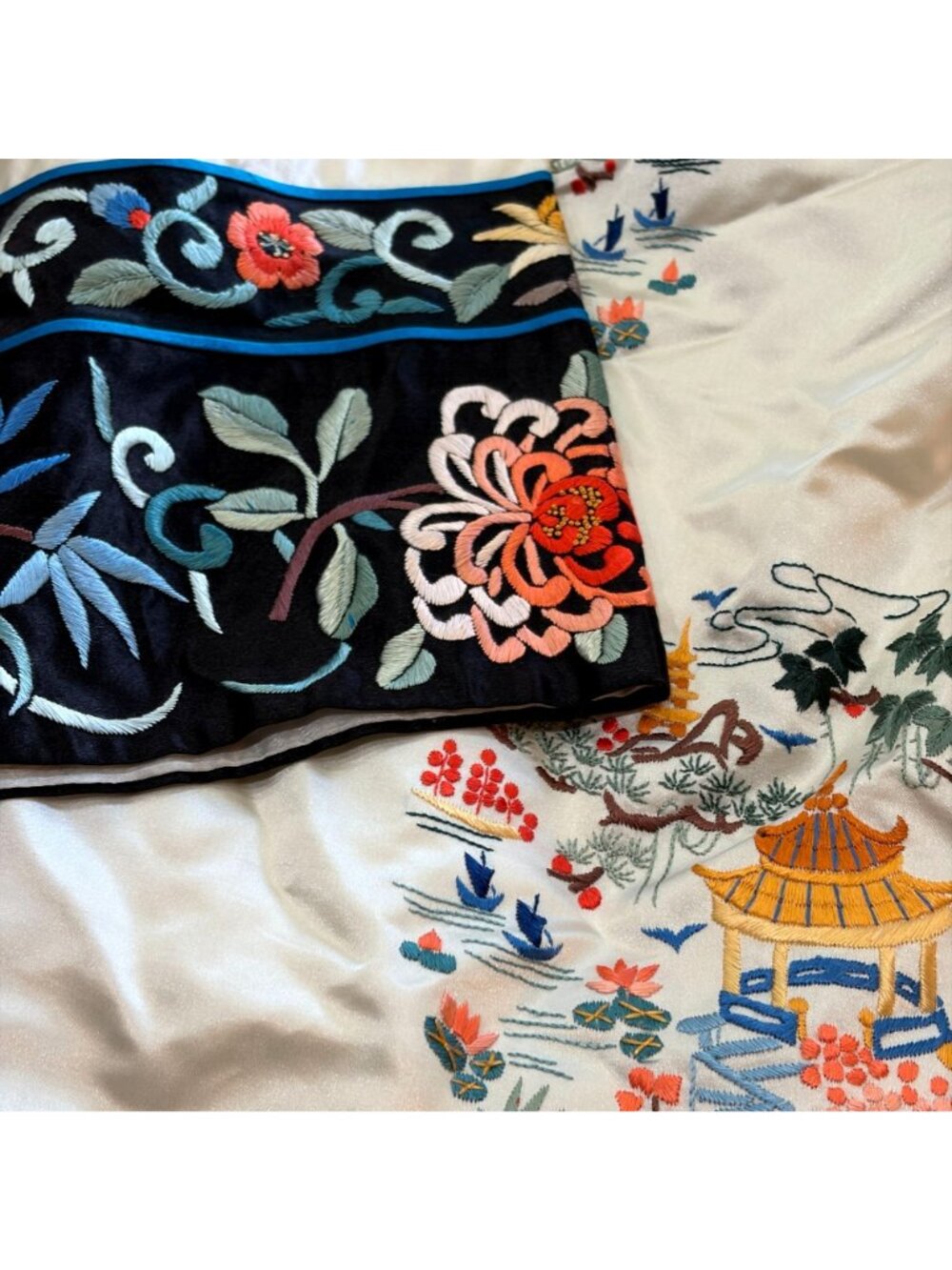 Vintage Chinese Bai Hua Embroidered Silk Jacket Cheongsam Frog Closure Scenic - Picture 12 of 12